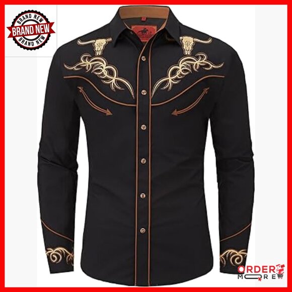 Other - Men's Embroidered Bull Head Western Snap Button Shirt Long Sleeve Regular Fit
